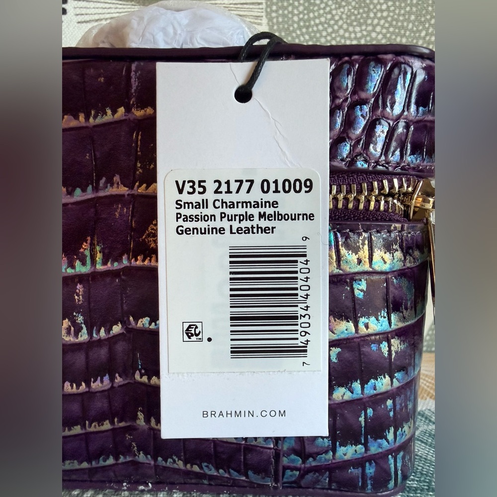 Brahmin Small Charmaine Passion Purple Iridescent Purple Cosmetic Case NWT - Picture 9 of 12